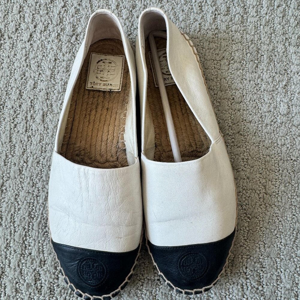Tory Burch Two Tone Cap Toe Leather Espadrille Flat